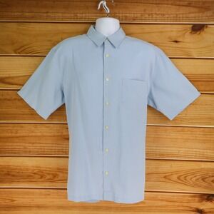 Breakwater Short Sleeve Dress Shirt Mens L Light Blue Checks Point Collar Career